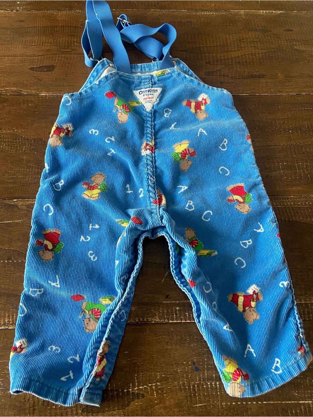 Vintage Oshkosh B'gosh Bright Blue Corduroy 18 month, Overalls with Teddy